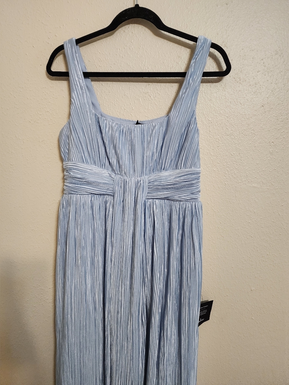 Lulus Ameena Light Blue Plisse Square Neck Sash Maxi Dress Wedding Party Prom - Picture 7 of 9